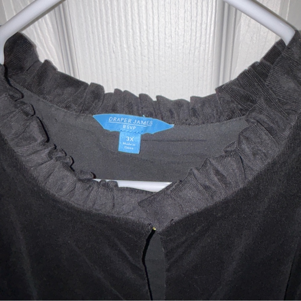 Draper James Black Midi Dress Size 3X NWT Tiered Skirt Ruffled Neck - Picture 9 of 14